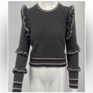 N21 Gray, White, and Burgundy Tiered Ruffle Knit Gray Women's Sweater small.